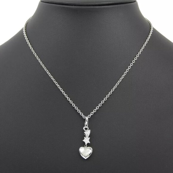 CHANEL comet Necklace K18 white gold heart 10.1g Women - Picture 1 of 13